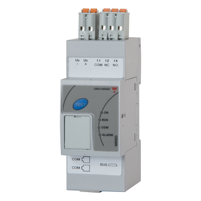 Overvåkningsmodul og buskontroller for RG…N-serien med solid state releeer og kontaktorer. Modbus RTU grensesnitt mot PLS/kontroller for overvåkning av inntil 48 releer.