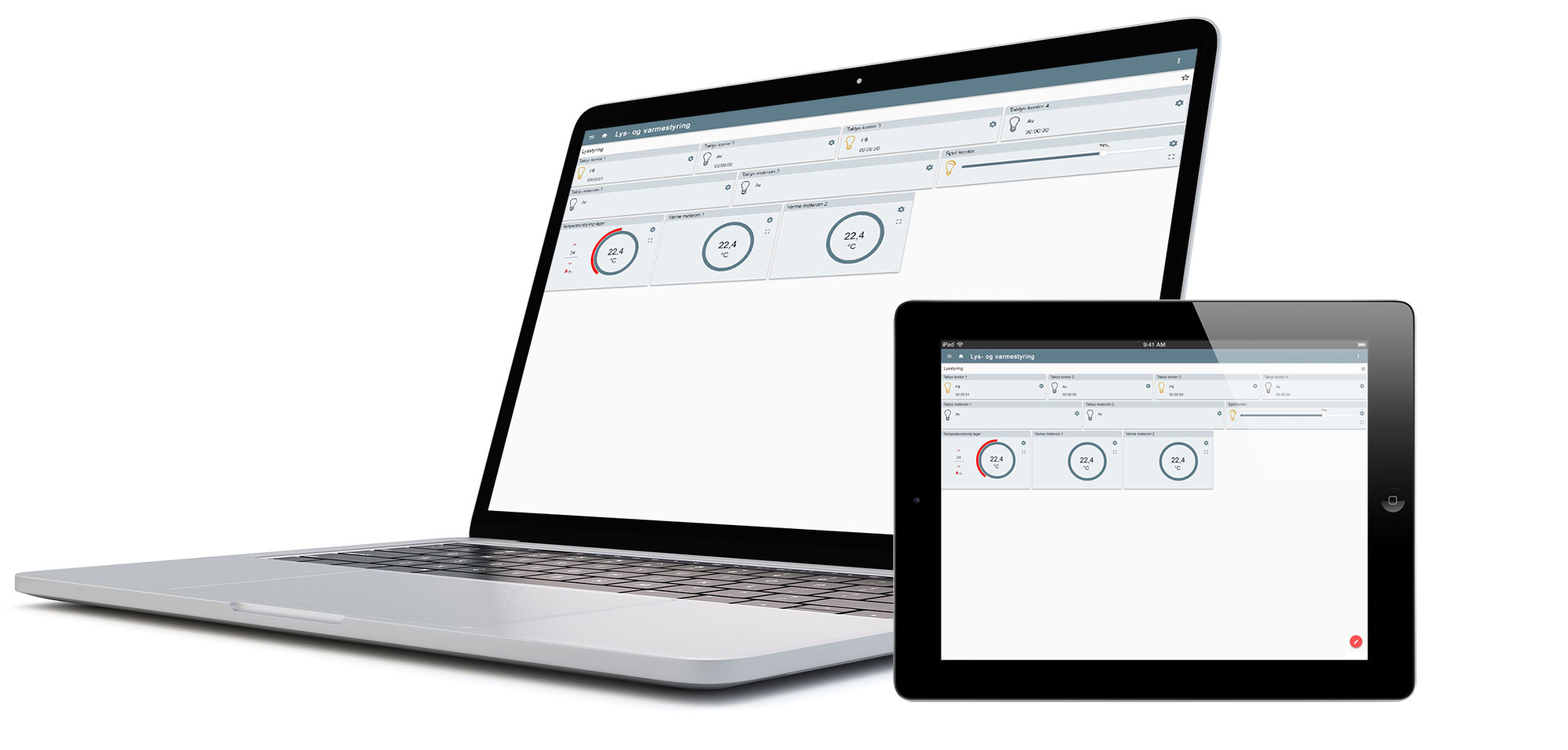 WEBBapp med visning av lys- og varmestyring